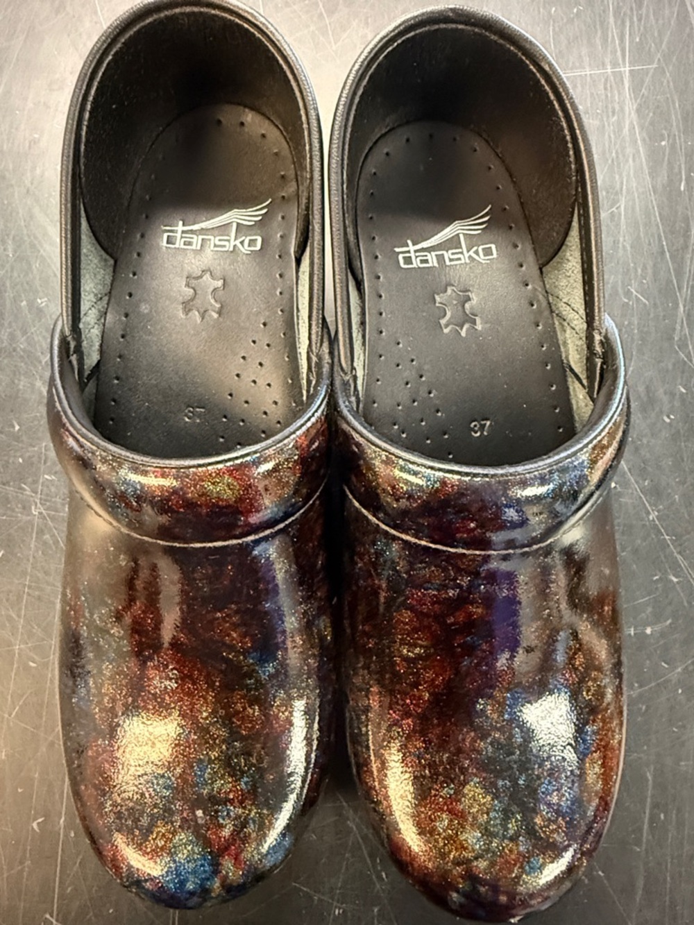 Dansko Iridescent Multicolor Patent Leather Clogs